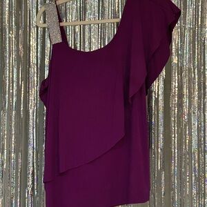 Purple One-Shoulder Top with Rhinestone Strap